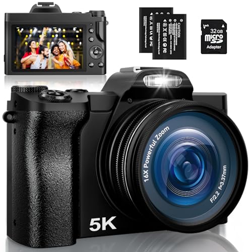Digitalkamera 5K, 48MP 16X Digital Zoom Fotokamera, WiFi Kompaktkamera mit Autofokus, Blitz, Nachtsicht, Fotoapparat mit 2 Batterien, 32GB Karte, UV-Filter, Moduswahlrad für Anfänger, Kinder, Vloggen von IXNAIQY