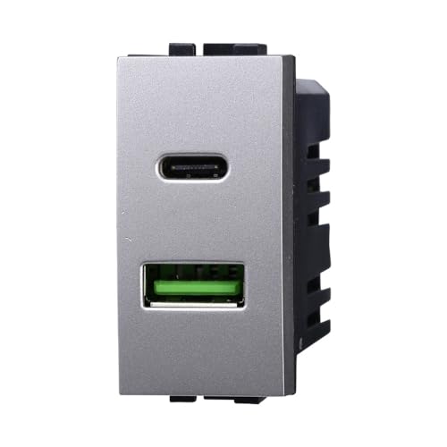 IXTRIMA Duales USB-Ladegerät mit 2 Anschlüssen, 3,1 A USB-C + U SB A, Farbe Grau, kompatibel mit Bticino Living Light/International, 1 Stück IXTRIMA Duales USB-Ladegerät mit 2 Anschlüssen, 3,1 A USB-C + U SB A, Farbe Grau, kompatibel mit Bticino Living Light/International, 1 Stück von IXTRIMA