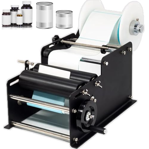 IYUESQ Einstellbare Etikettiermaschine (30 Stück/min), manuelle Etikettiermaschine für runde Flaschen, Breite 10–110 mm, Länge 10–300 mm Etikett, Schwarz von IYUESQ