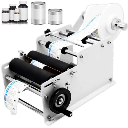 IYUESQ Einstellbare Etikettiermaschine (30 Stück/min), manuelle Etikettiermaschine für runde Flaschen, Breite 10–110 mm, Länge 10–300 mm Etikett, weiß von IYUESQ