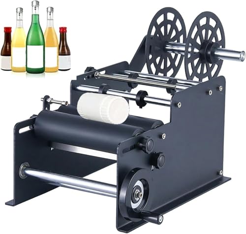 IYUESQ Manuelle Rundetikettiermaschine. Für runde Flaschen, Etikettenbreite von 10 bis 130 mm und Länge von 10 bis 300 mm, 15 bis 20 Stück/min und ohne Blasen (schwarz) von IYUESQ
