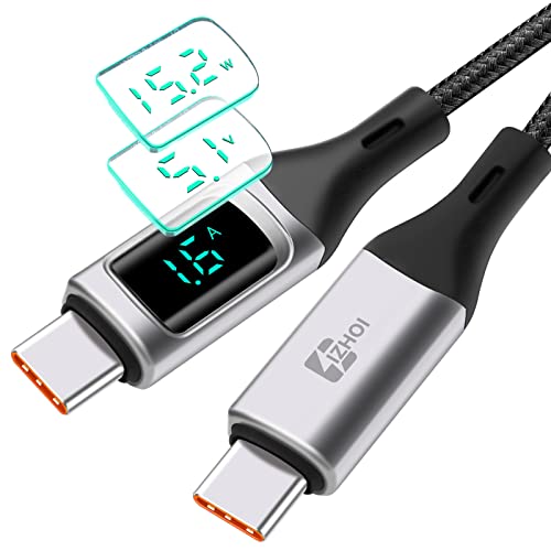 IZHOI USB C auf USB C Kabel,100W Ladekabel mit LED Anzeige zeigt abwechselnd W/V/A,PD Schnellladekabel für APad Air/APad Pro,Mac-Book Pro Sam-sung Galaxy S21/S10/S9/ Plus (1m, Silber) von IZHOI