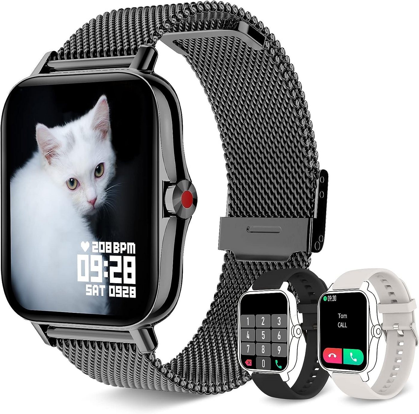 Iaret Smartwatch (1,7 Zoll, Androoid iOS), Armbanduhr mit Telefonfunktion Wasserdicht Fitness Tracker 3 Armbänder von Iaret