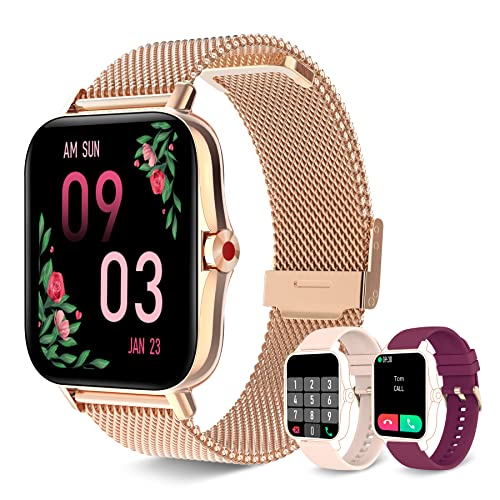 Iaret Smartwatch Damen, Smartwatch mit Telefonfunktion 1.7" HD Display Wasserdicht Armbanduhr mit Herzfrequenz Schlafmonitor Menstruationszyklus SpO2 Schrittzähler von Iaret