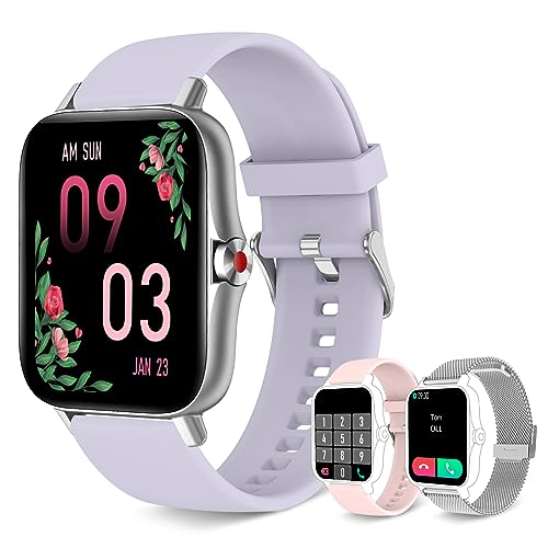 Iaret Smartwatch für Damen, Bluetooth-Anruf und Freisprechanruf, Smart Watch von SpO2, Herzfrequenzmesser, Fitnessuhr 8 Modi Sport, Benachrichtigungen Whatsapp Nachrichten für Android/iOS, 3 Bänder von Iaret