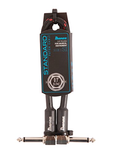 IBANEZ SI Serie (Standard) Instrumentenkabel - Patch Kabel 2 abgewinkelte Stecker Gewebt - Klinke - Klinke, Black x Wine - 0,21 m / 0,7 ft (SI07P-BW) von Ibanez