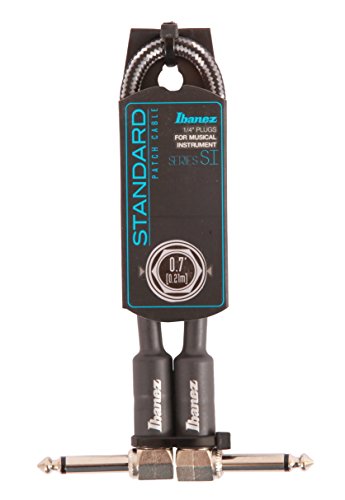 IBANEZ SI Serie (Standard) Instrumentenkabel - Patch Kabel 2 abgewinkelte Stecker Gewebt - Klinke - Klinke, Schwarz - 0,21 m / 0,7 ft (SI07P-CCT) von Ibanez