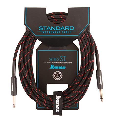 Ibanez SI20-BW 20 ft 2 Straight Plugs Standard Woven Instrument Cable - Black/Wine Red von Ibanez
