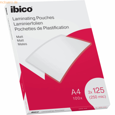 Ibico Laminierfolie für A4 125 Micron matt VE=100 Stück farblos Ibico Laminierfolie für A4 125 Micron matt VE=100 Stück farblos von Ibico