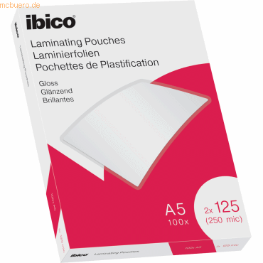 Ibico Laminierfolie für A5 125 Micron glänzend VE=100 Stück glasklar von Ibico