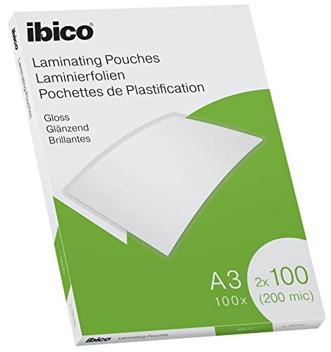 Ibico Laminierfolien A3 200 Mikron (2 x 100 mic), 100 Stück, Glänzende Heißlaminierfolien, Abgerundete Ecken, Ideal für Zeichnungen und Plakate, Transparent, Kristallklar, 627320 Ibico Laminierfolien A3 200 Mikron (2 x 100 mic), 100 Stück, Glänzende Heißlaminierfolien, Abgerundete Ecken, Ideal für Zeichnungen und Plakate, Transparent, Kristallklar, 627320 von Ibico