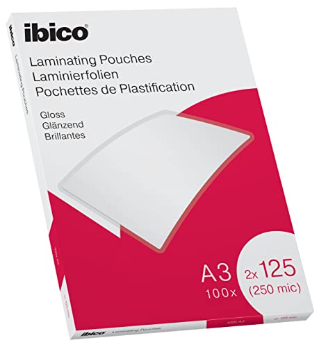Ibico Laminierfolien A3 125 mic, 100 Stück, glänzende Heißlaminierfolien, abgerundete Ecken, ideal für Zeichnungen und Plakate, transparent, 627321 von Ibico