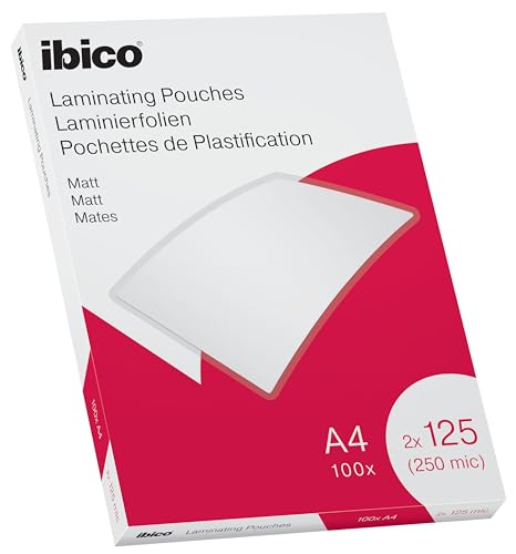 Ibico Laminierfolien A4 Matt 250 Mikron (2 x 125 mic), 100 Stück, Beschriftbare Heißlaminierfolien, Abgerundete Ecken, Ideal für Schule oder Büro, 627323 Ibico Laminierfolien A4 Matt 250 Mikron (2 x 125 mic), 100 Stück, Beschriftbare Heißlaminierfolien, Abgerundete Ecken, Ideal für Schule oder Büro, 627323 von Ibico