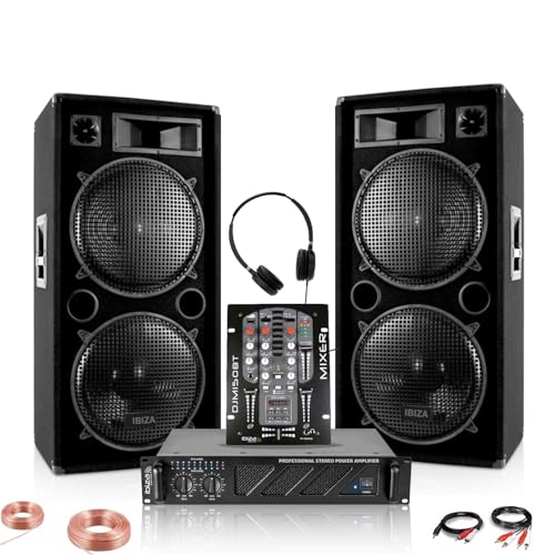 Ibiza - 2 x Ibiza STAR212 Lautsprecher 2 x 1500 W – Verstärker 2 x 800 W AMP1000-MKII – Mischpult DJM150USB-BT – Kopfhörer – DJ Abend Pro von Ibiza