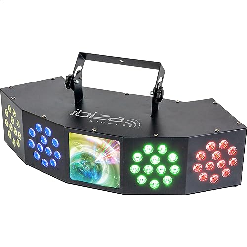 Ibiza - COMBI-FX4 - Vielseitiger 3-in-1 Lichteffekt WASH - MOON - STROBE mit 6 DMX Kanälen - 4 x 12 RGBW LEDs von Ibiza