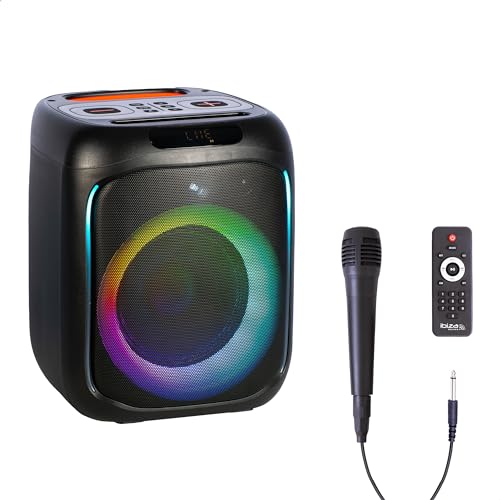 Ibiza - CUBE180-6,5"/16cm 180W batteriebetriebener Lautsprecher mit kabelgebundenem Mikrofon und Lichteffekt - Bluetooth, USB, MicroSD, TWS - Schwarz von Ibiza