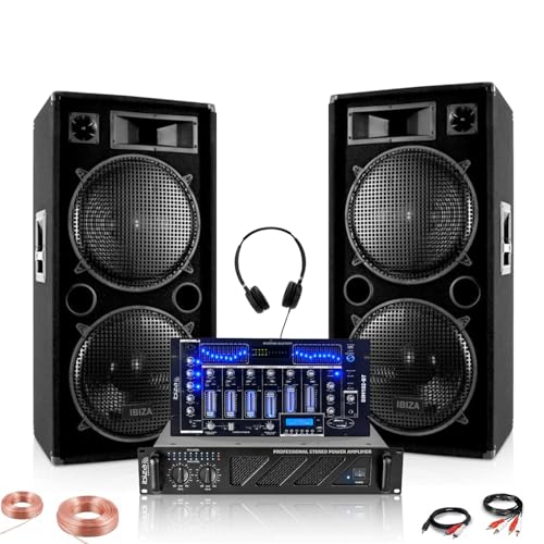 Ibiza - DJ-Set Sono 2 Lautsprecher Ibiza STAR212 2 x 1500 W – Verstärker 2 x 800 W AMP1000-MKII – Mischpult DJM102-BT – Kopfhörer – Pro-Bar-Abend von Ibiza