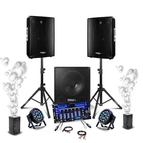 Ibiza - DJ-Sound-Set 2200 W – 2 Lautsprecher Ibiza DISCO15B – Gehäuse 800 W SUB15A – Mischpult DJM102-BT – 2 pro RGB – 2 Seifenblasenmaschine von Ibiza