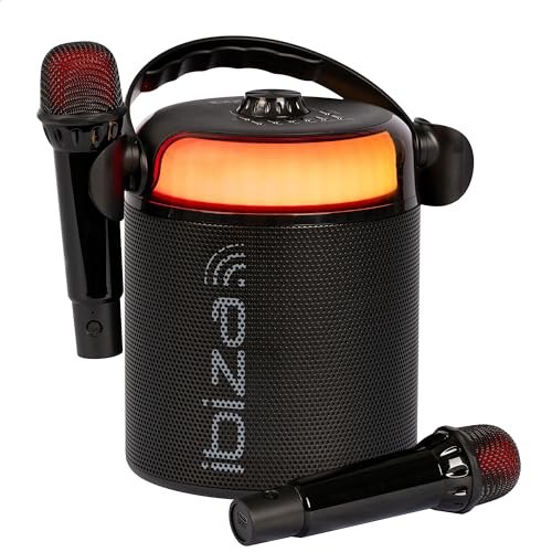 Ibiza - KARAHOME-BK - Batteriebetriebenes leichtes Karaoke-Lautsprechersystem mit Zwei drahtlosen Mikrofonen (batteriebetrieben) - Bluetooth, USB, MicroSD, USB, AUX und Coax - Schwarz von Ibiza