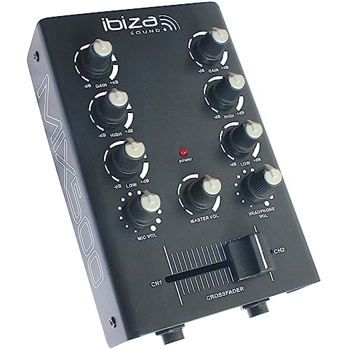 Ibiza - MIX500 - Kompakter 2-Kanal-Mixer mit Line- und Mikrofoneingängen sowie Kopfhörer-, Aufnahme- und RCA-Ausgängen - Schwarz von Ibiza