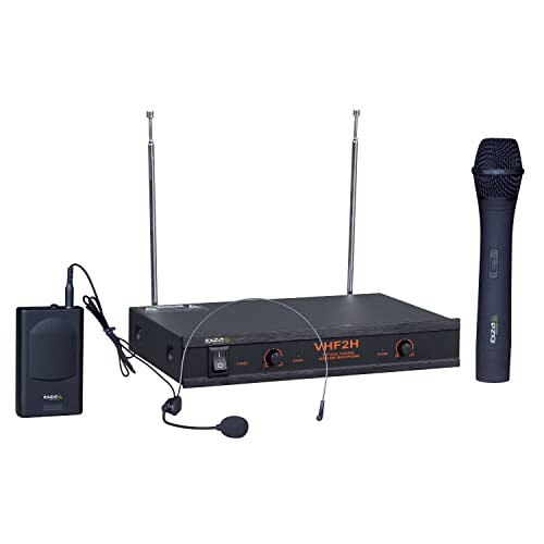 Ibiza - VHF2H - Drahtloses Mikrofonsystem mit 1 VHF-Handmikrofon, 1 VHF-Kopfbügelmikrofon und 1 Empfänger - 2 Kanäle 203.5 & 207.5MHz - Schwarz von Ibiza