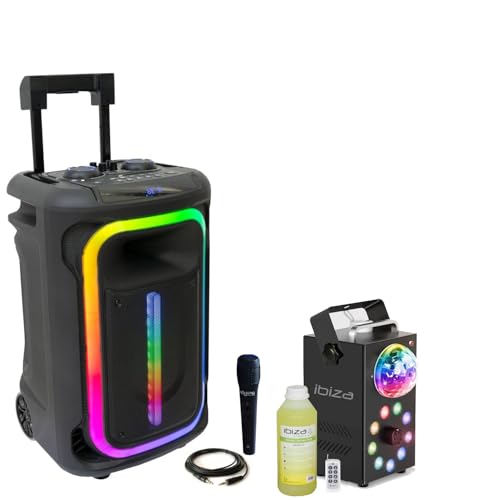 Karaoke-Lautsprecher, autonom, USB, Bluetooth, tragbar, TWS 800 W, Ibiza MOBILE800-1 Mikrofon – Nebelmaschine, LED, Foggy-Astro DJ Party von Ibiza
