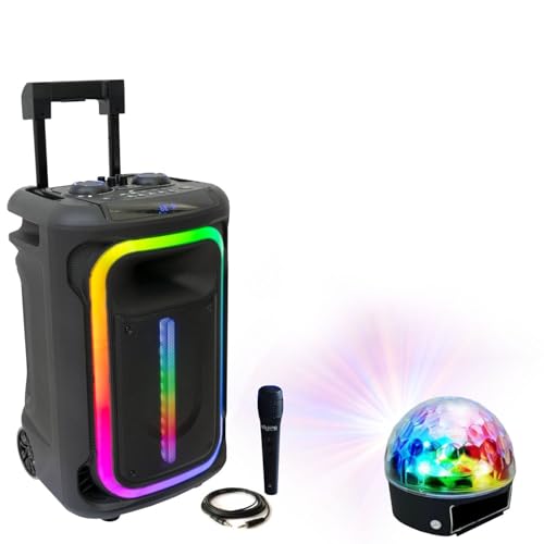 Karaoke-Lautsprecher, autonom, tragbar, USB, Bluetooth, TWS 800 W, Ibiza MOBILE800-1 Mikrofon – Lichtspiel Astro Party ASTRO6 Musik von Ibiza