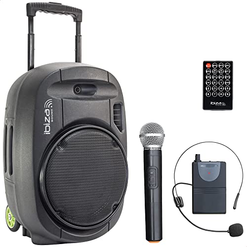 PORT12VHF-MKII - IBIZA - Tragbarer Lautsprecher (12"/700W MAX) mit 2 Mikrofonen (VHF), Fernbedienung und Zubehörtasche - Bluetooth, USB, SD - 5-7 Std. Wiedergabezeit. von Ibiza