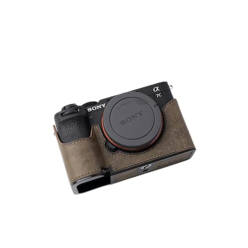 Iborrys Kamera-Spezialisierte Halbtasche aus echtem Leder für Sony A7C Mark II A7C2 A7CR Alpha 7C II 7C2R – Oberschicht Rindsleder Körper + Metallgrundplatte 2-in-1-Design (Retro-Grau) von Iborrys