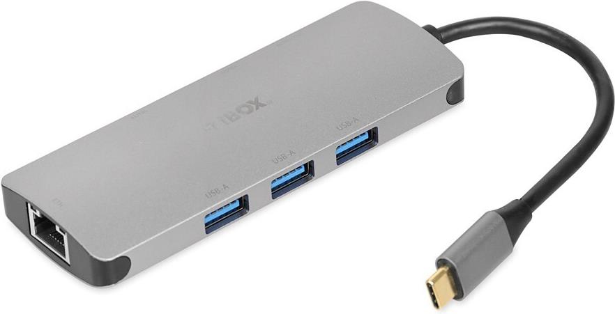 iBox IUH3RJ4K Notebook-Dockingstation & Portreplikator USB 3.2 Gen 1 (3.1 Gen 1) Type-C Power Delivery 100W Silber (IUH3RJ4K) von Ibox