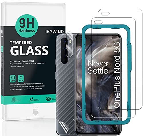 Ibywind Displayschutzfolie kompatibel mit OnePlus Nord [2 Stück] mit Kamera Schutzfolie, Carbon Fiber Skin für die Rückseite, Inklusive Easy Install Kit (Zentrierrahmen) von Ibywind