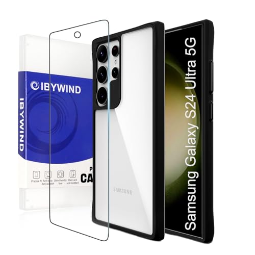 Ibywind Hülle für Samsung Galaxy S24 Ultra 5G,1 Handyhülle mit 1 Tück Panzer Schutz Glas,Stoßfest Verstärkte Ecken TPU Schutzhülle,Rückseite Durchsichtig PC Kratzfest,Nie Vergilbung,Kameraschutz von Ibywind