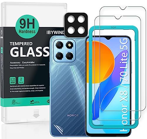 Ibywind Schutzfolie für Honor X8 5G/Honor 70 Lite 5G(6,5 Zoll),mit 2 Stück gehärtetem Glas,1 Stück Kameraobjektivschutz,1 Stück Kohlefaser-Rückseite [Fingerabdruckleser,keine Blasen] von Ibywind