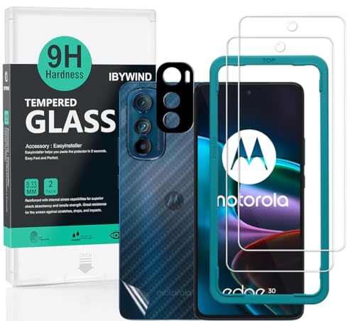 Ibywind Schutzfolie für Motorola Edge 30 5G(6,5 Zoll),mit 2 Stück gehärtetem Glas,1 Stück Kameraobjektivschutz,1 Stück Kohlefaser-Rückseite [Fingerabdruckleser,keine Blasen] von Ibywind