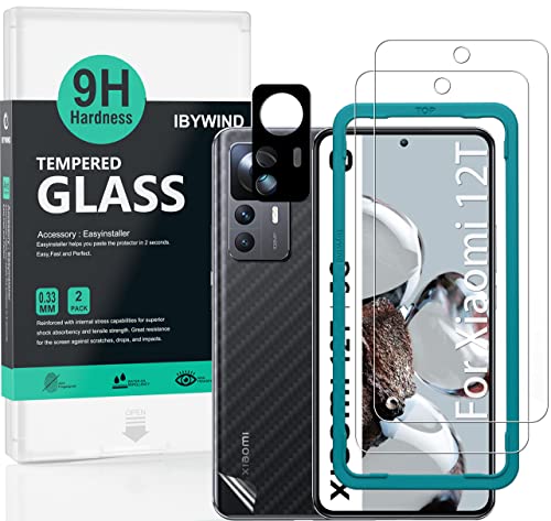 Ibywind Schutzfolie für Xiaomi 12T 5G(6,67 Zoll),mit 2 Stück gehärtetem Glas,1 Stück Kameraobjektivschutz,1 Stück Kohlefaser-Rückseite,Fingerabdruckleser von Ibywind