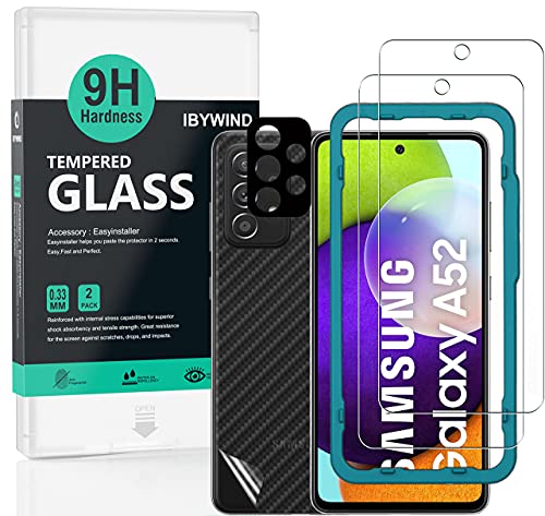 Ibywind Schutzfolie kompatibel mit Samsung Galaxy A52 5G/A52 4G/A52s 5G, mit Metall Kamera Schutzfolie, Carbon Fiber Skin für die Rückseite, Inklusive Easy Install Kit (Zentrierrahmen) von Ibywind