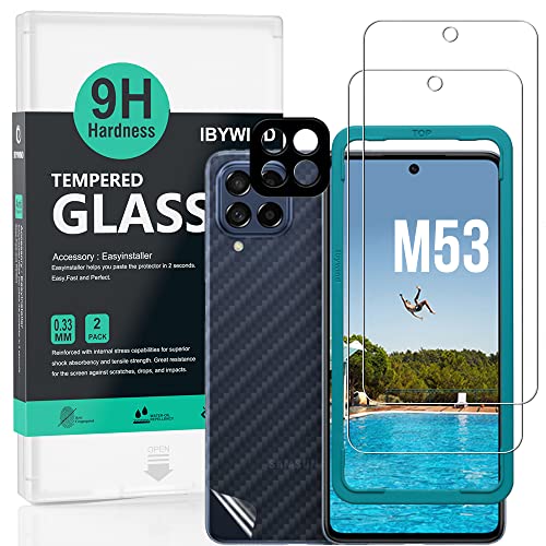 Ibywind Schutzfolie kompatibel mit Samsung Galaxy M53 5G 6.7",mit Kamera Schutzfolie(Metall Material),Carbon Fiber Skin für die Rückseite, Inklusive Easy Install Kit (Zentrierrahmen) von Ibywind