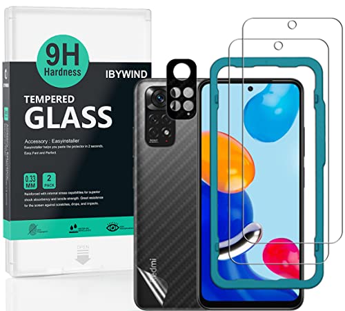Ibywind Schutzfolie kompatibel mit Xiaomi Redmi Note 11 4G 6.43",mit Metall Kamera Schutzfolie,Carbon Fiber Skin für die Rückseite, Inklusive Easy Install Kit (Zentrierrahmen) von Ibywind