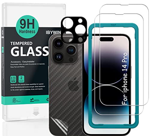 Ibywind Schutzfolie kompatibel mit iPhone 14 Pro 6.1",mit Kamera Schutzfolie(Metall Material),Carbon Fiber Skin für die Rückseite, Inklusive Easy Install Kit (Zentrierrahmen) von Ibywind