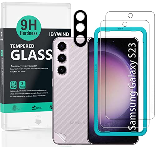 Ibywind schutzfolie kompatibel mit Samsung Galaxy S23 5G (6,1 Zoll), mit 2 Stück gehärtetem Glas, 1 Stück Kameraobjektivschutz, 1 Stück Kohlefaserfolie auf der Rückseite,[Fingerabdruckleser] von Ibywind
