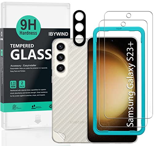 Ibywind schutzfolie kompatibel mit Samsung Galaxy S23 Plus/S23+ 5G (6,6 Zoll), mit 2 Stück gehärtetem Glas-9H Härte, 1 Stück Kameraobjektivschutz, 1 Stück Kohlefaserfolie auf der Rückseite von Ibywind