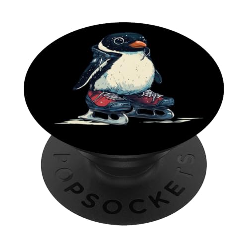 Lustiger Eislauf-Pinguin in Aktion für Wintertänzer PopSockets Klebender PopGrip von Ice Skating Penguin