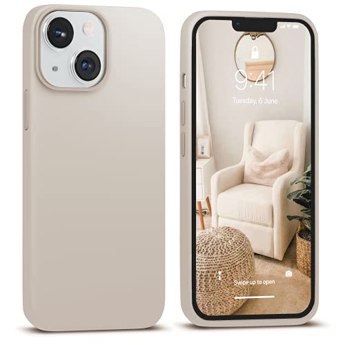 IceSword Schutzhülle für iPhone 13 Stone 15.5 cm (2021), flüssiges Silikon, dünn, stoßfest, weiches kratzfestes Mikrofaser-Innenfutter, matt, Beige, Creme, Schutzhülle kompatibel iPhone 13 – Stone von IceSword
