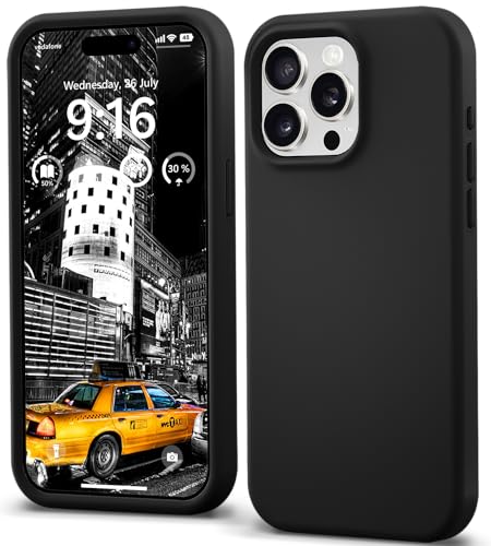 IceSword Kompatibel mit iPhone 15 Pro Max Hülle, schwarz, Flüssigsilikon-Hülle, schlanke Schutzhülle, weich, kratzfest, reines Schwarz, cooler Spaß, für Männer und Frauen [stoßfest], 6,7 Zoll, 15 Uhr von IceSword