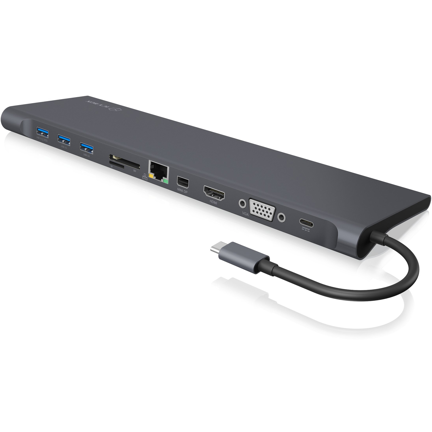 ICY BOX IB-DK2102-C USB Type-C Dockingstation [1x HDMI, 1x MiniDP, 1x VGA, 4x USB, 1x Kartenleser, 1x LAN, 1x 3,5-Kombi] von Icy Box