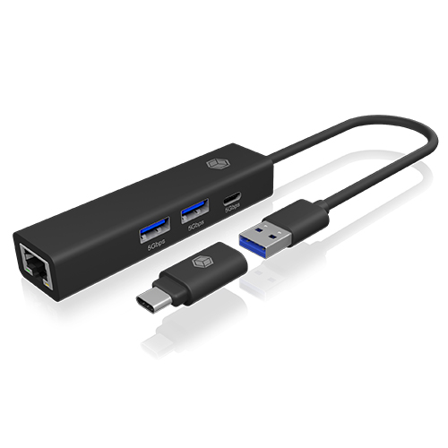ICY BOX IB-HUB1439-LAN Kabelgebunden USB 3.2 Gen 1 (3.1 Gen 1) Type-A Schwarz von Icy Box