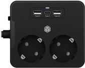 ICY BOX IB-MPS2220B-CH Doppelsteckdose mit USB Ladegeraet fuer Tisch oder Wandmontage integrierte rueckstellbare Sicherung (60944) von Icy Box