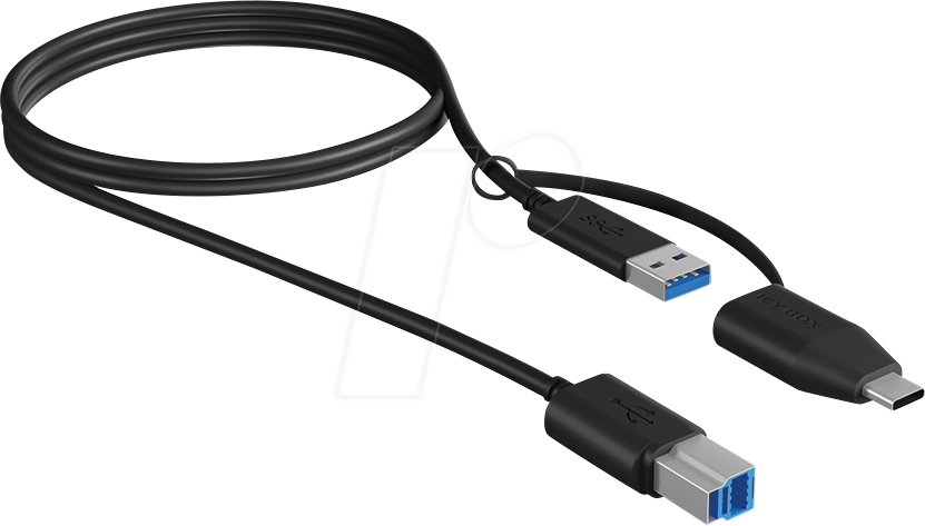 ICY IB-CB032 - USB 3.0 Kabel, B Stecker auf A Stecker + USB-C Adapter, 1 m von Icybox