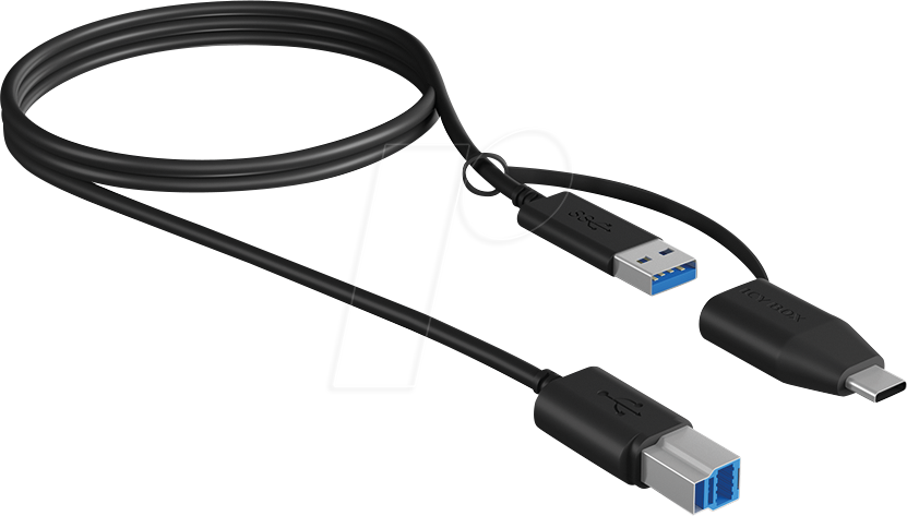 ICY IB-CB032 - USB 5 Gb/s Kabel, B Stecker auf A Stecker + USB-C Adapter, 1 m ICY IB-CB032 - USB 5 Gb/s Kabel, B Stecker auf A Stecker + USB-C Adapter, 1 m von Icybox