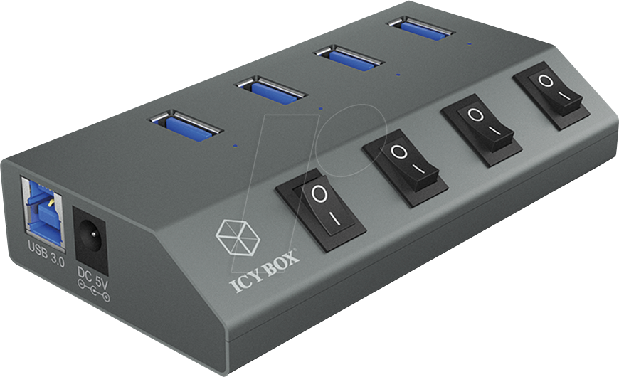ICY IB-HUB1405 - USB 3.0 4 Port Hub, USB-A, Schalter, schwarz von Icybox